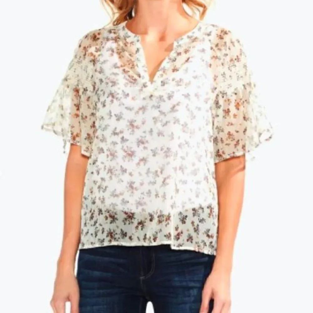 Vince Camuto Sheer Floral Print Pullover Top